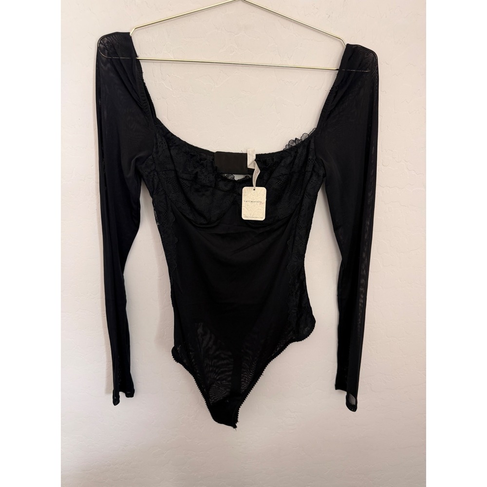 Intimately Free People Suddenly Fine Lace Bodysuit Black Long Sleeve Large NWT